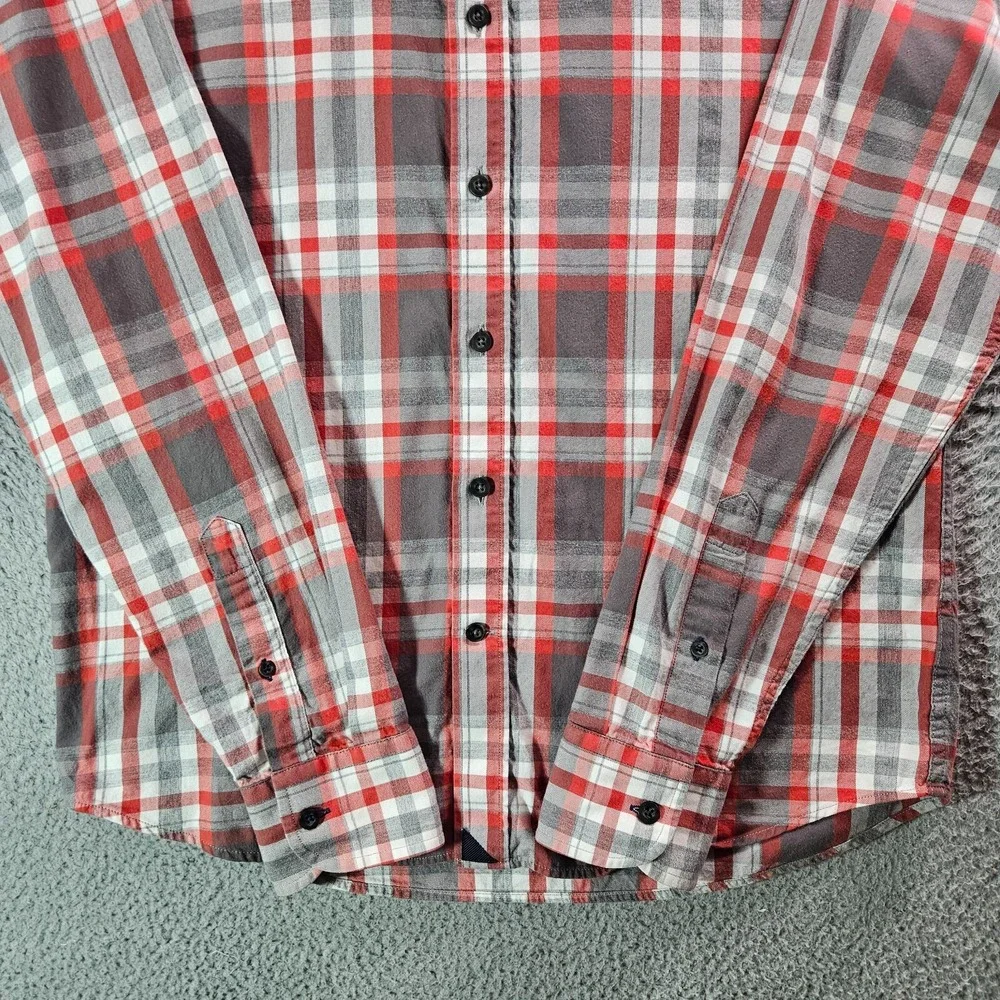 Untuckit Shirt Men Medium Slim Fit Button Up Long Sleeve Gray Red Plaid Pls Read